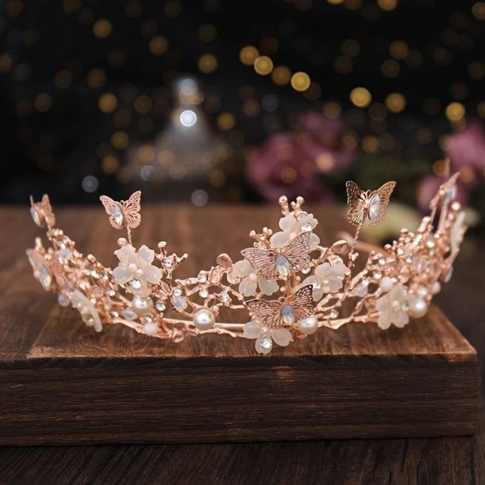 Queen Pageant Crown Headband butterfly pink